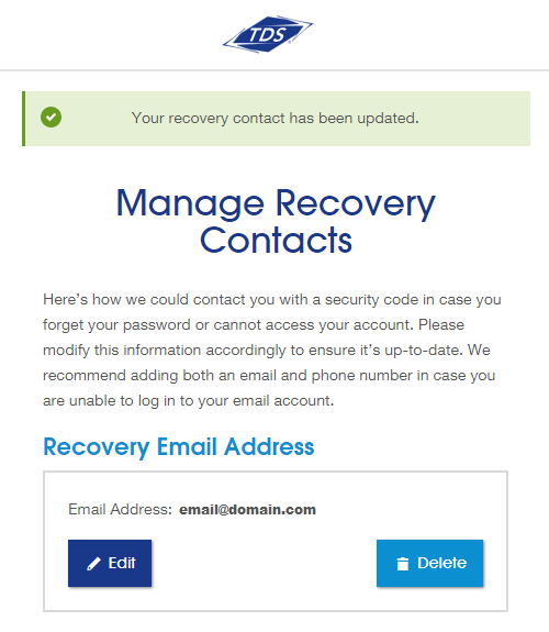 myAccount - Recovery Contacts Update Confirmation