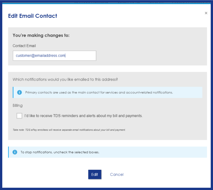 Edit email contact modal