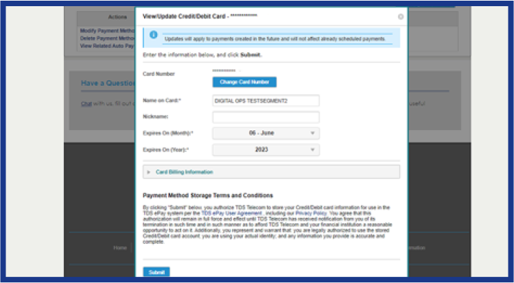 tds update card form modal