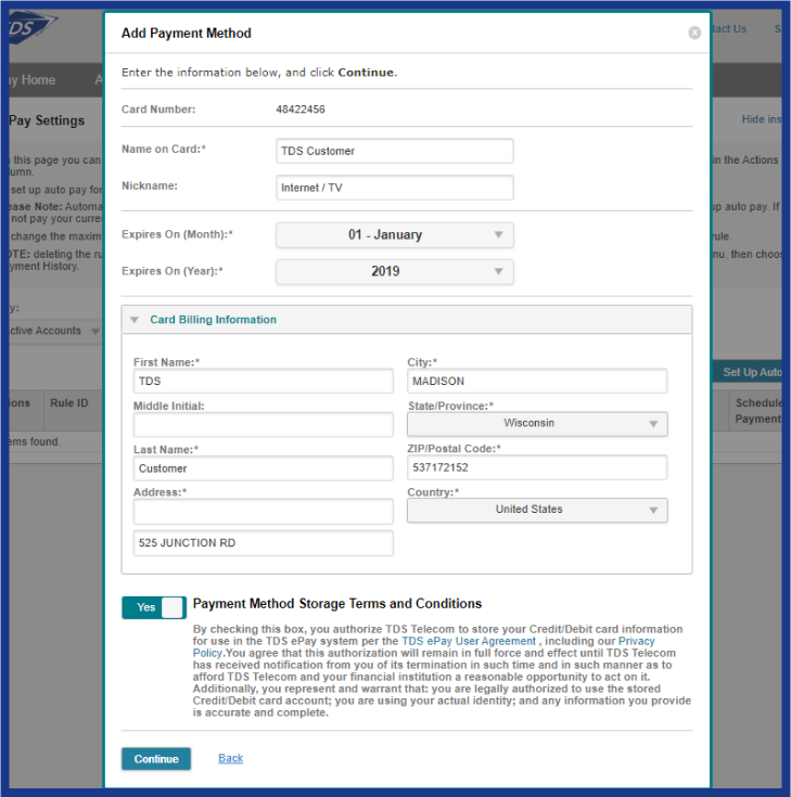 tds add payment method form